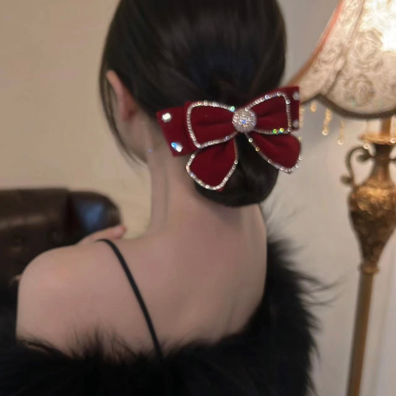 Vintage velvet bow hair clip