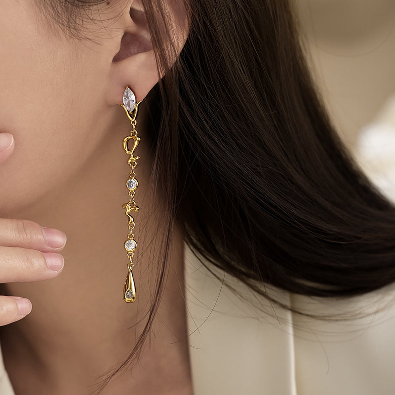 Gold Tassel Diamond Earrings