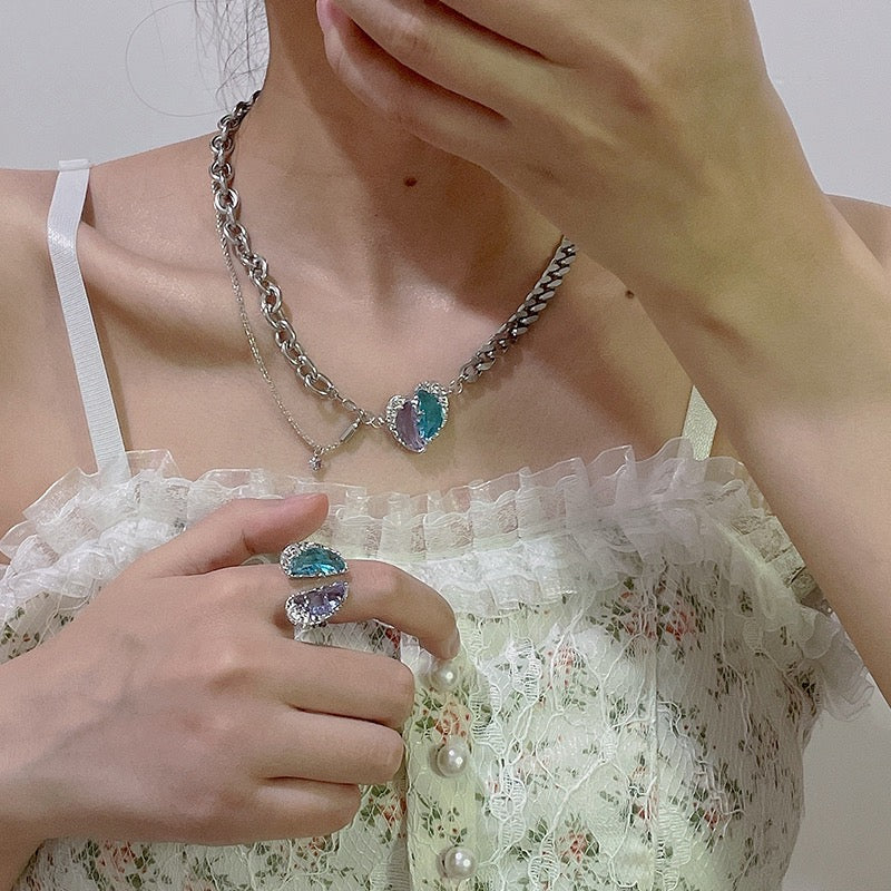 Contrasting Gemstone Heart Panel Necklace