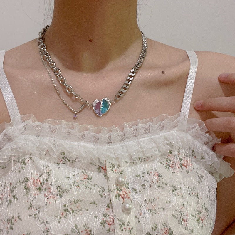 Contrasting Gemstone Heart Panel Necklace