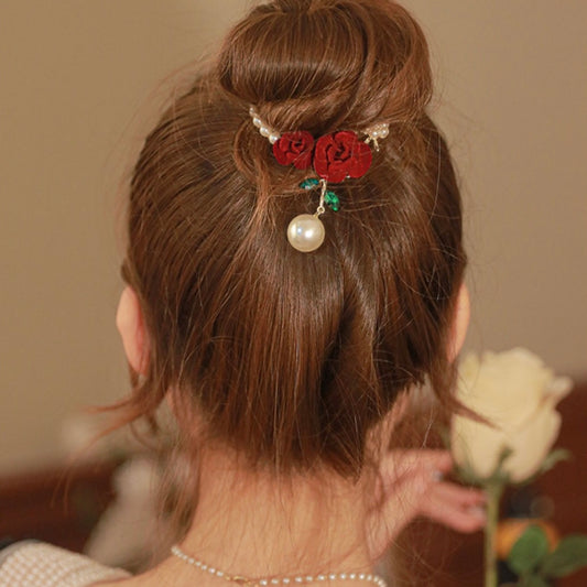 Red Rose Pearl Hair Clip