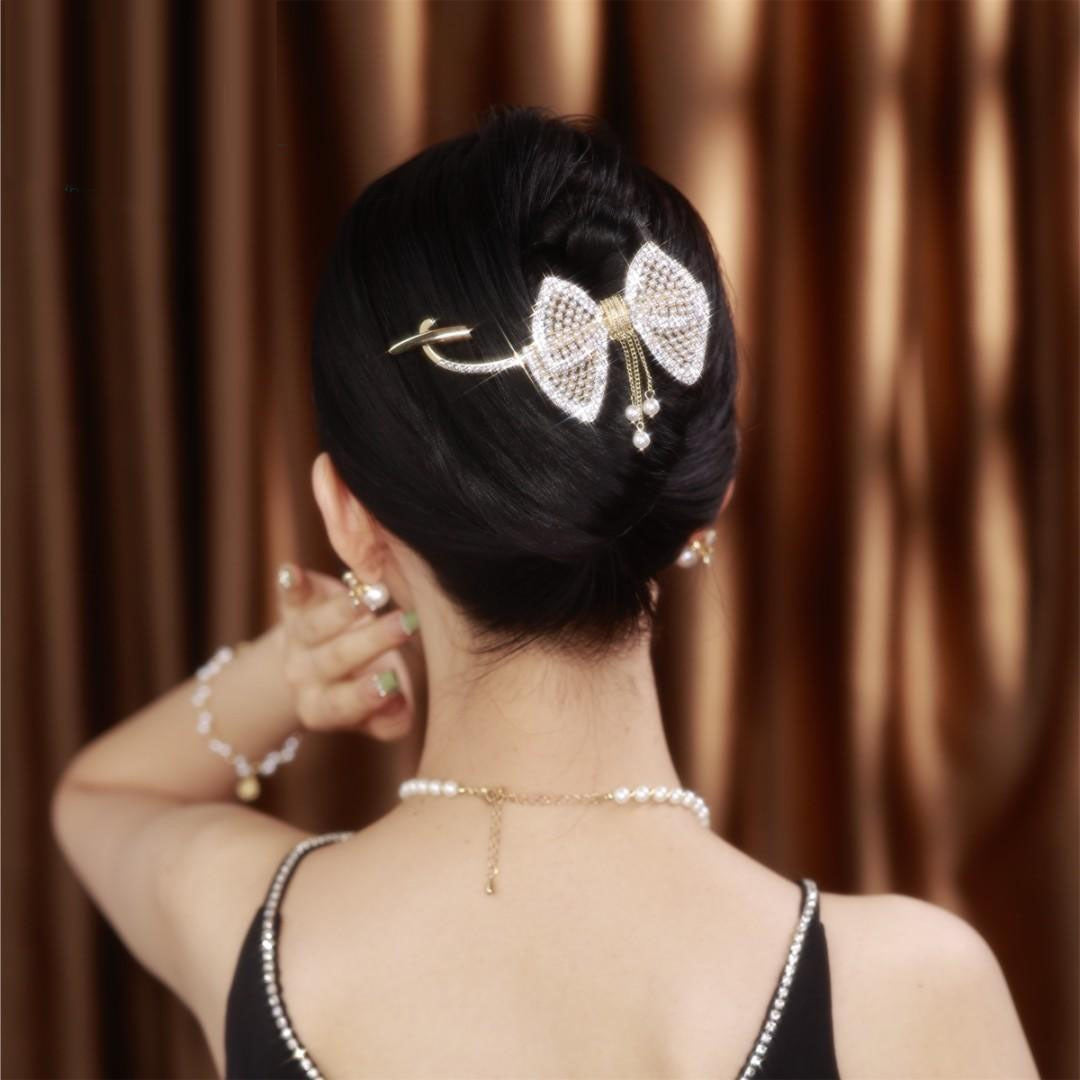 Bow Knot Tassel Pearl Clip