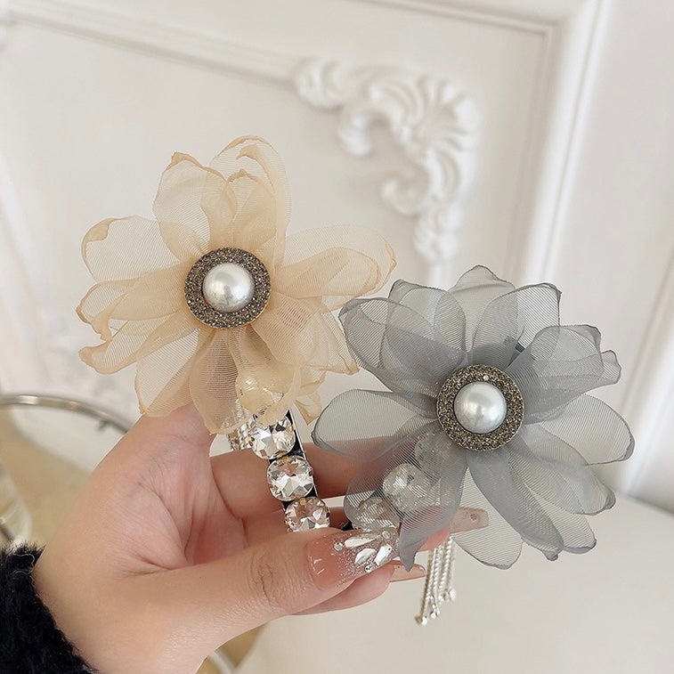 Flower Pearl Tassel Hair Clip