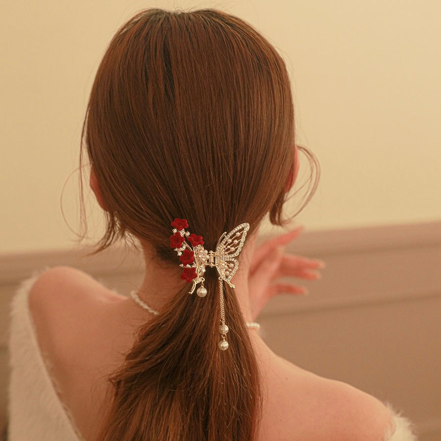 Flower Butterfly Tassel Hair Clip