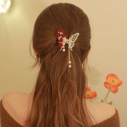Flower Butterfly Tassel Hair Clip