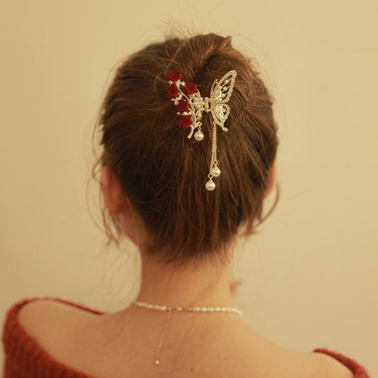 Flower Butterfly Tassel Hair Clip