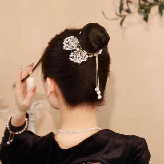Pearl Butterfly Tassel Hair Button