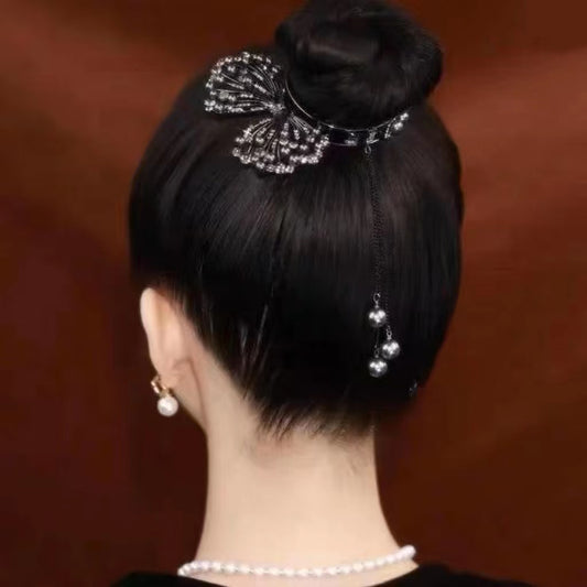 Pearl Butterfly Tassel Hair Button