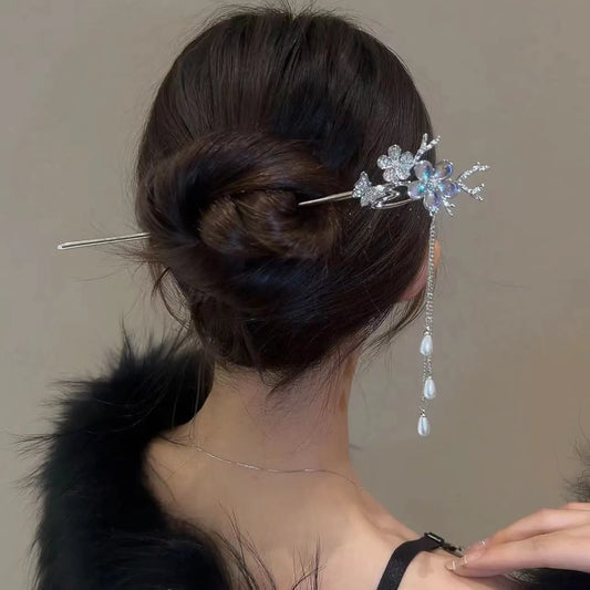 Flower Crystal Tassel Hairpin