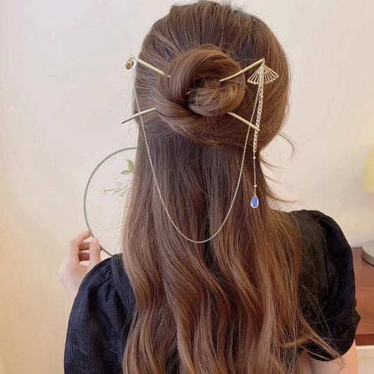 Fan Chain Tassel Double Hairpin