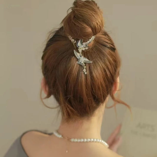 Rhinestone Swallow Tassel Hair Clip