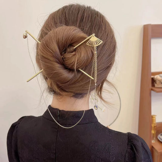 Fan Chain Tassel Double Hairpin