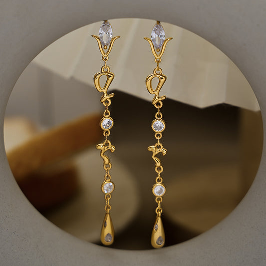 Gold Tassel Diamond Earrings