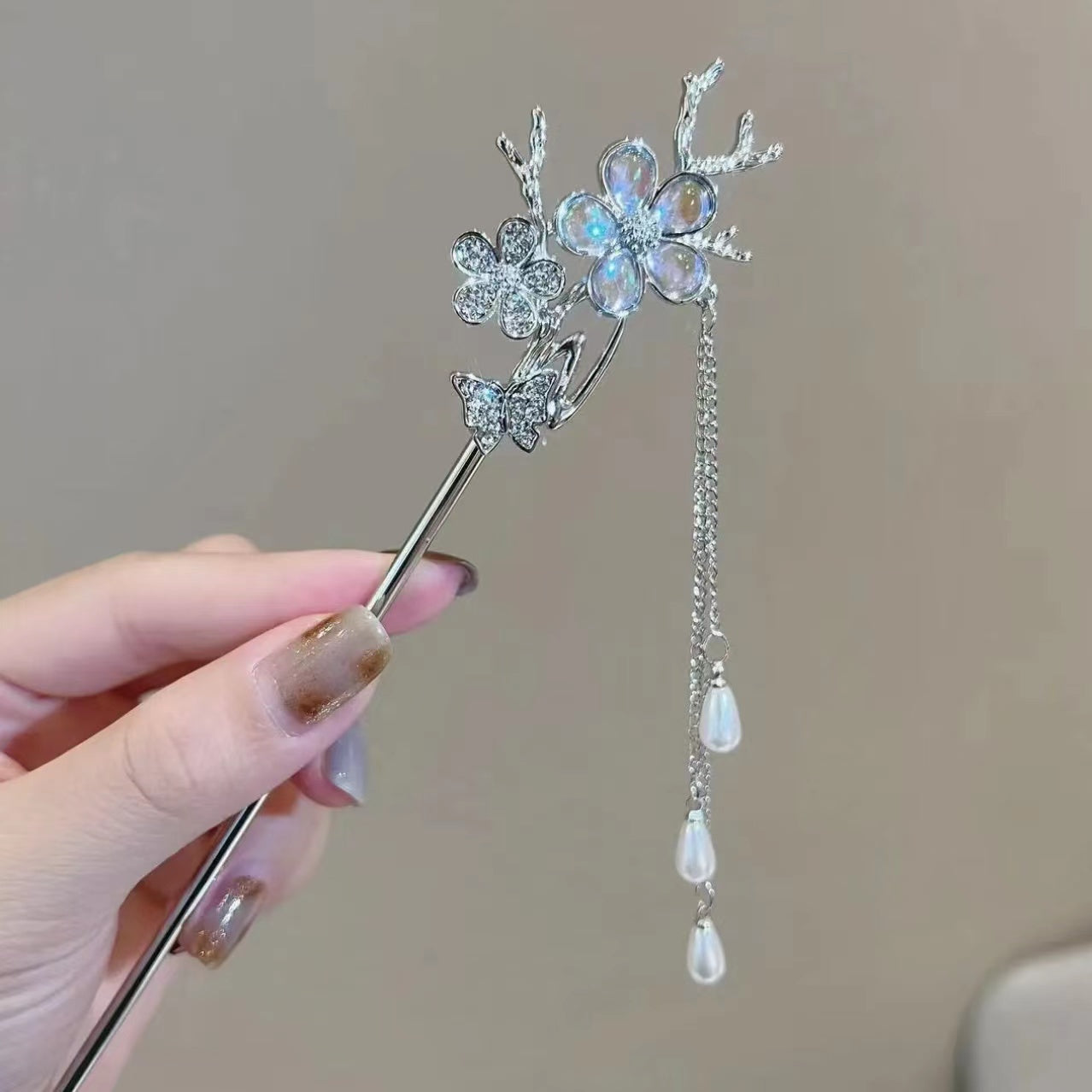 Flower Crystal Tassel Hairpin