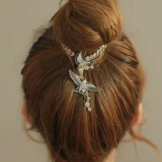 Rhinestone Swallow Tassel Hair Clip