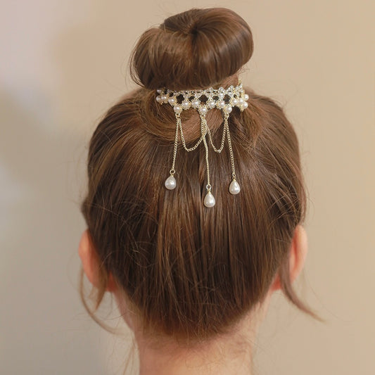 Rose Pearl Tassel Hair Clip