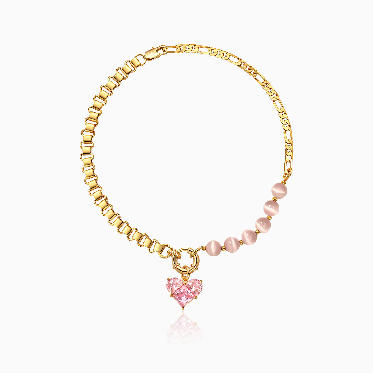 Pink Masonry Heart Necklace & Earings
