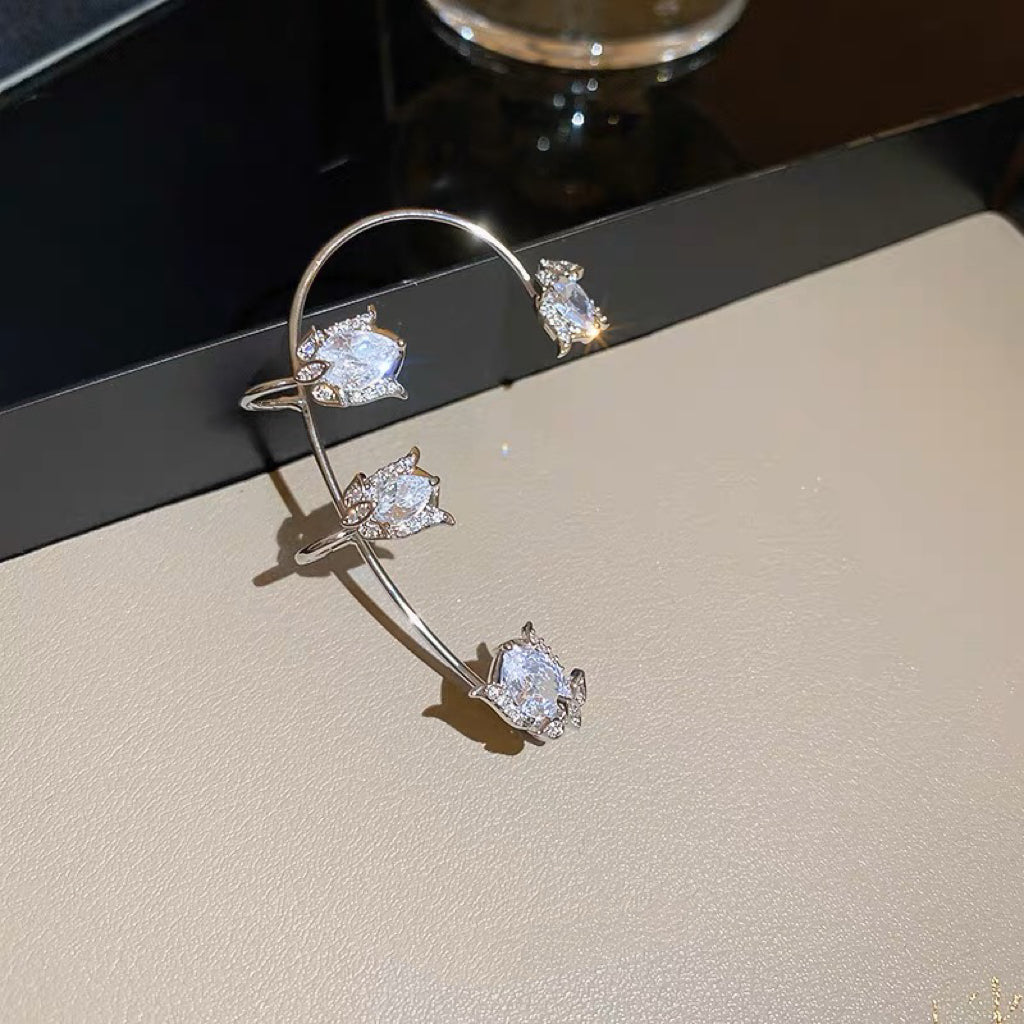 Diamond Rose Ear Clips