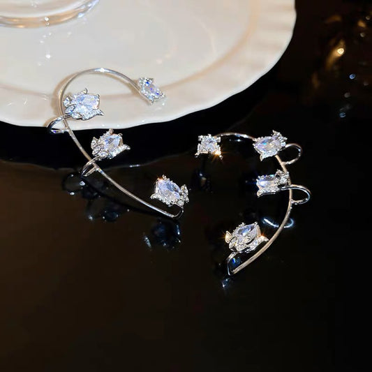 Diamond Rose Ear Clips