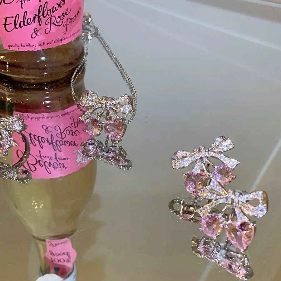 Pink Masonry Bow Necklace & Ring