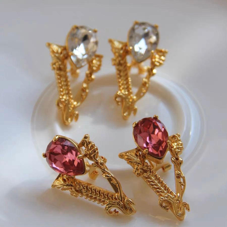 Gold V-Shaped Gemstone Earrings
