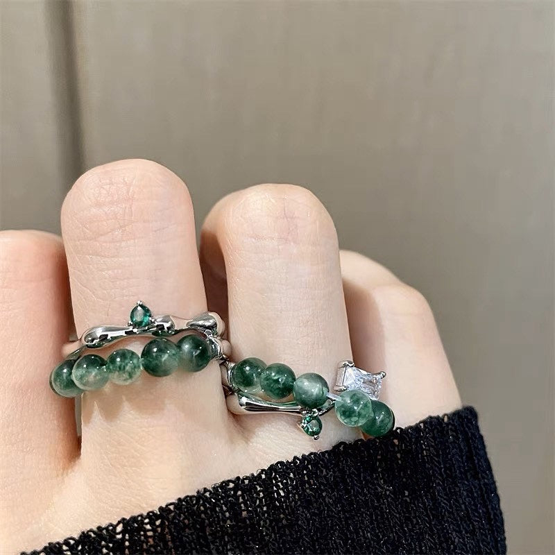 Trendy Green Bead Ring