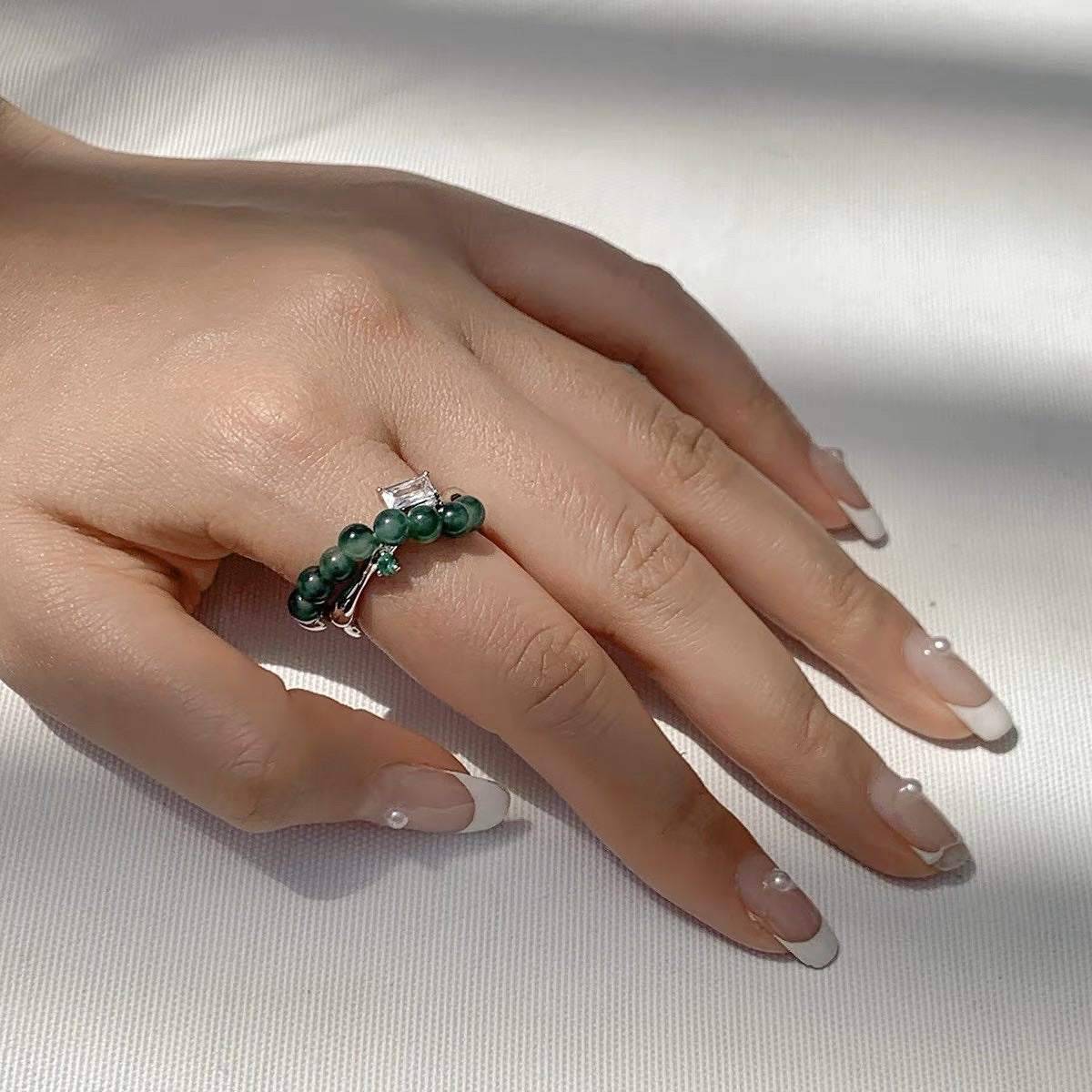 Trendy Green Bead Ring