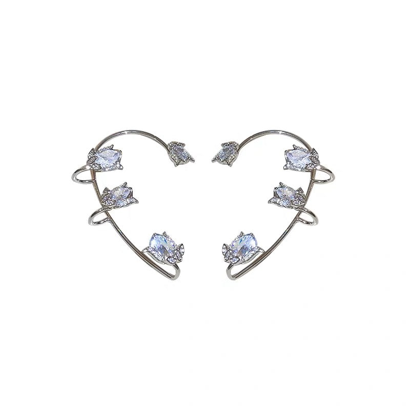 Diamond Rose Ear Clips