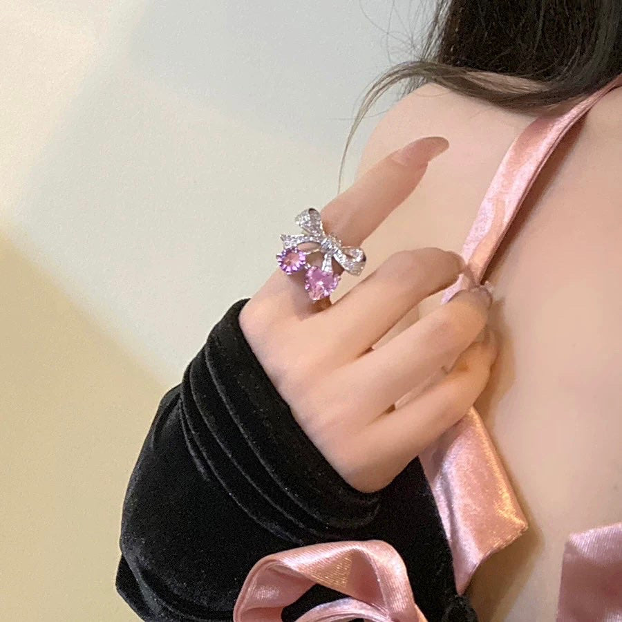 Pink Masonry Bow Necklace & Ring