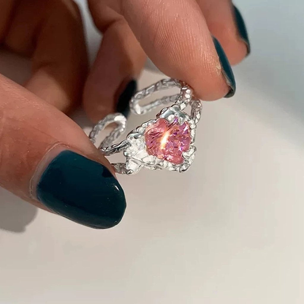 Pink Gemstone Heart Ring