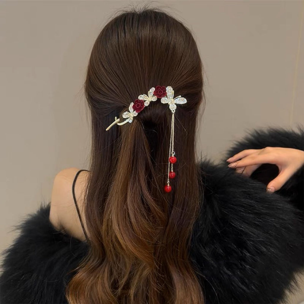 Rose Butterfly Hair Clip