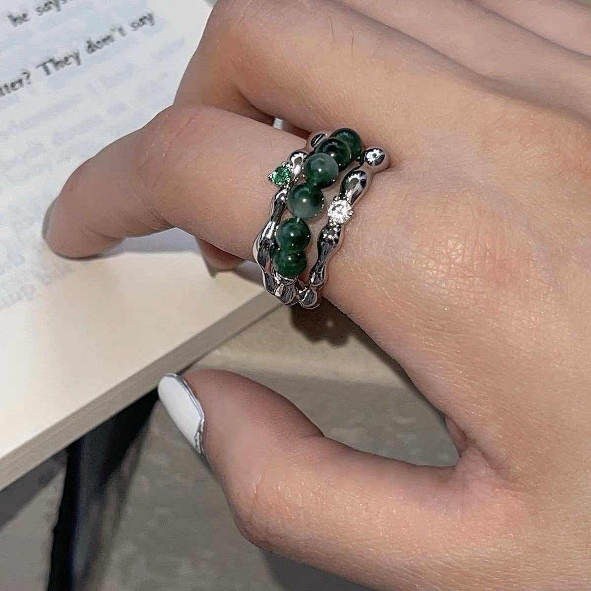 Trendy Green Bead Ring