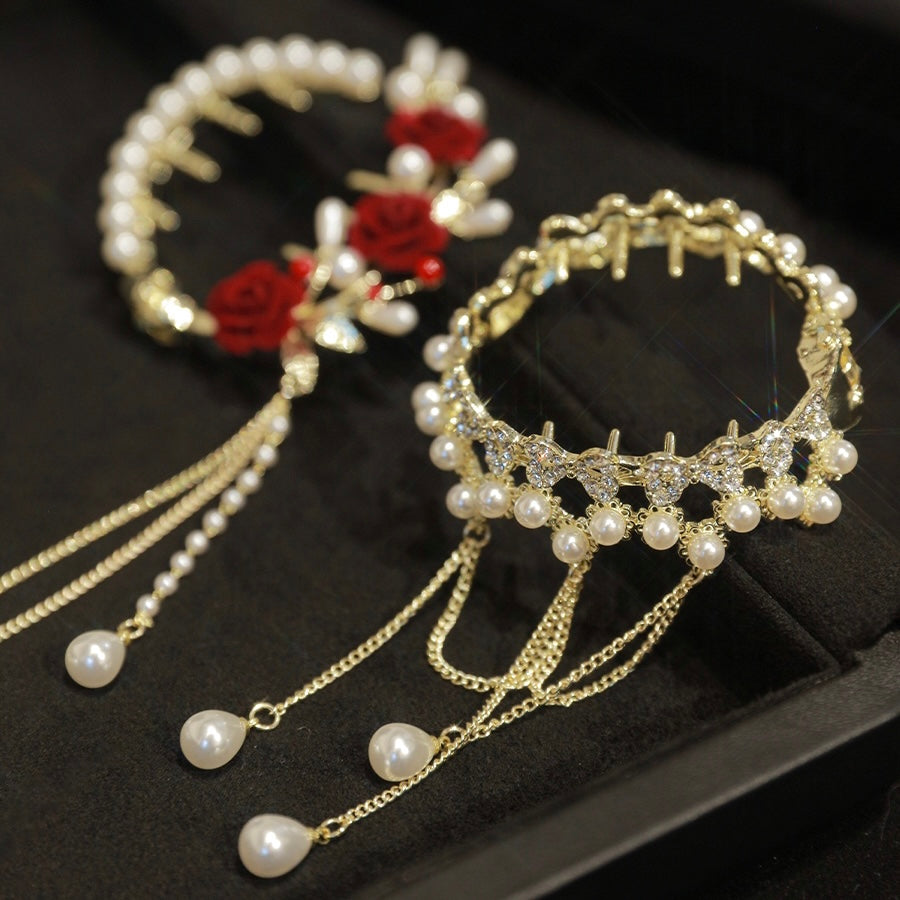 Rose Pearl Tassel Hair Clip