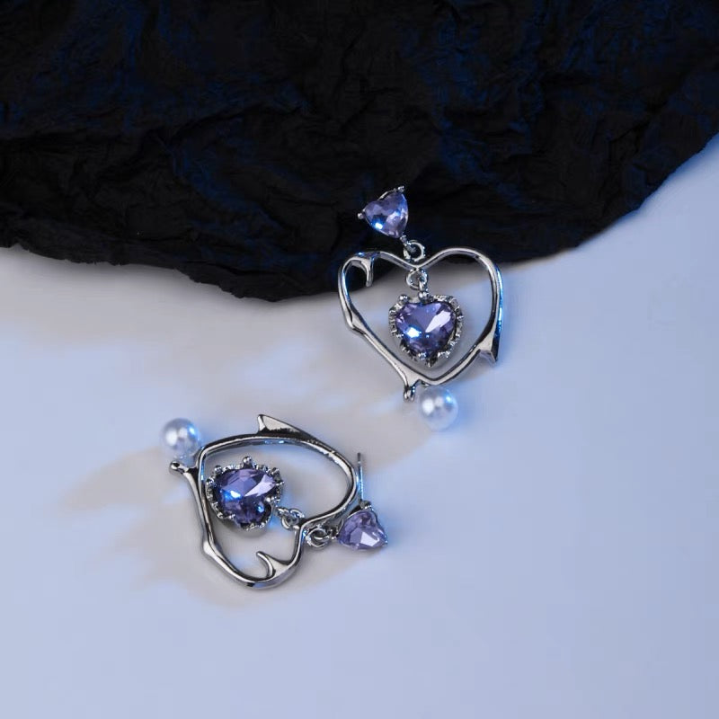 Purple Heart Cutout Earrings