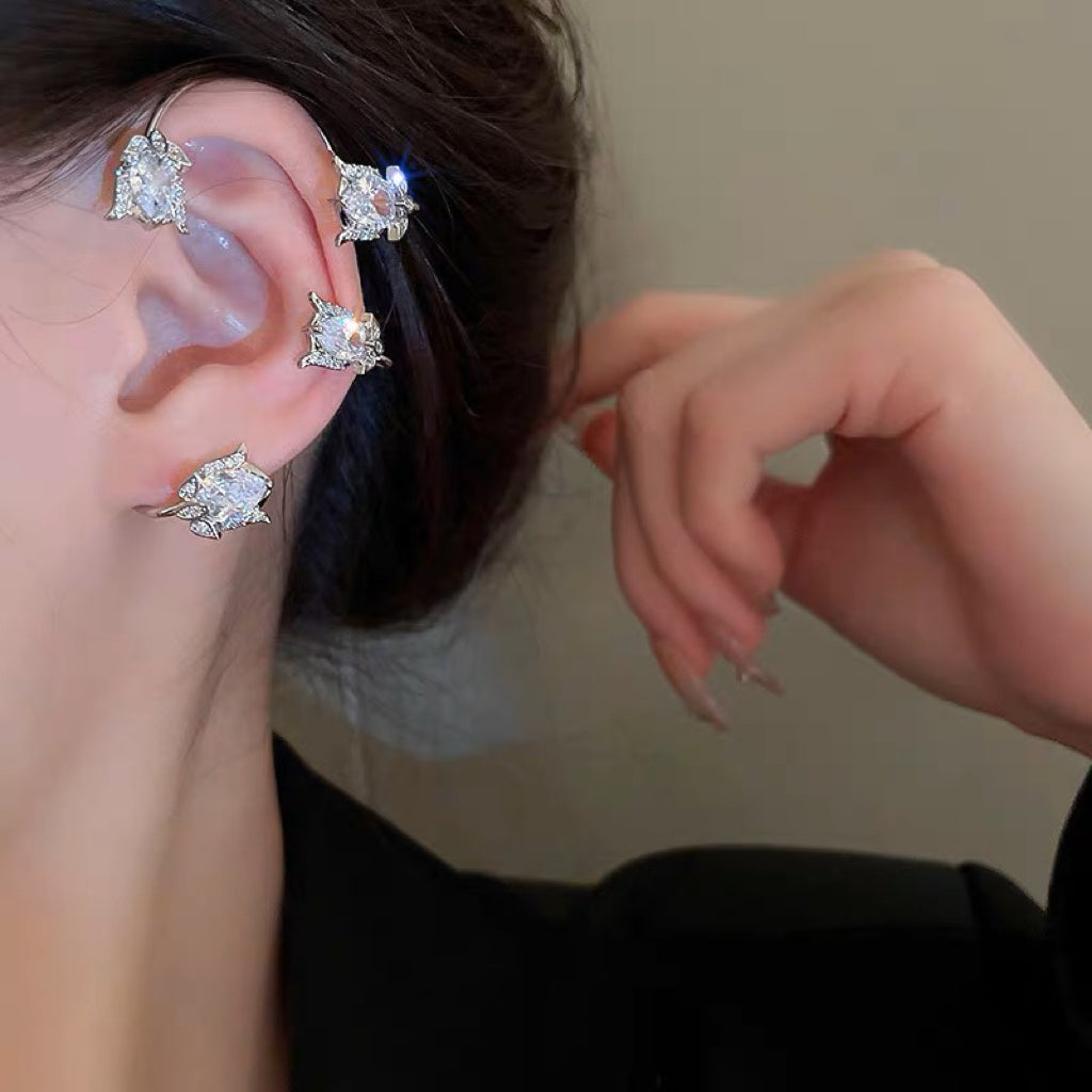 Diamond Rose Ear Clips