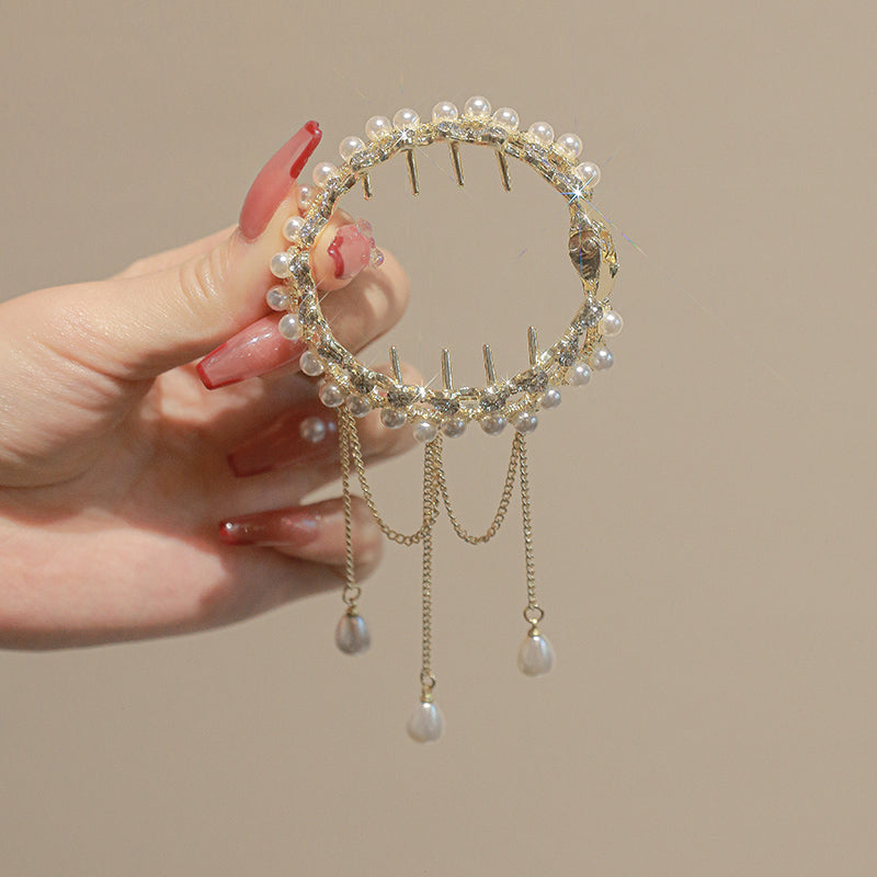 Rose Pearl Tassel Hair Clip