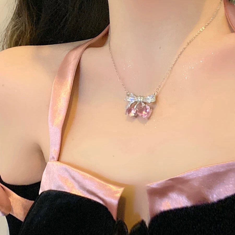 Pink Masonry Bow Necklace & Ring