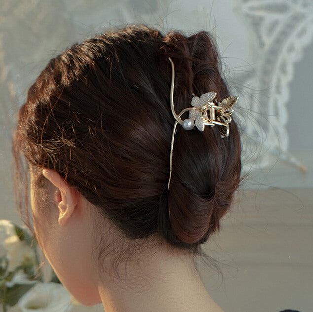 Delicate Gold Pearl Butterfly Hair Clip