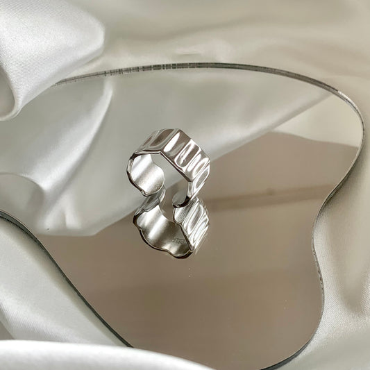 Irregular Texture Silver Adjustable Ring