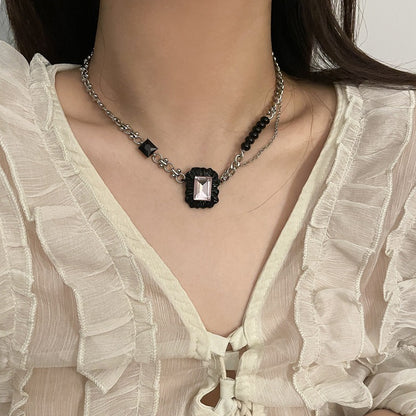 Pastel Square Pearl Y2K Necklace