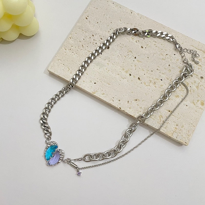 Contrasting Gemstone Heart Panel Necklace