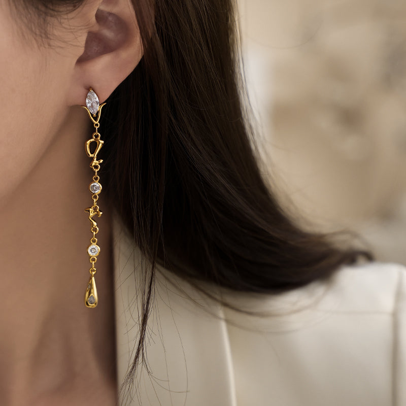 Gold Tassel Diamond Earrings
