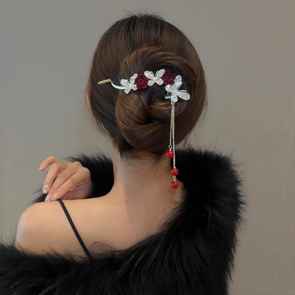 Rose Butterfly Hair Clip