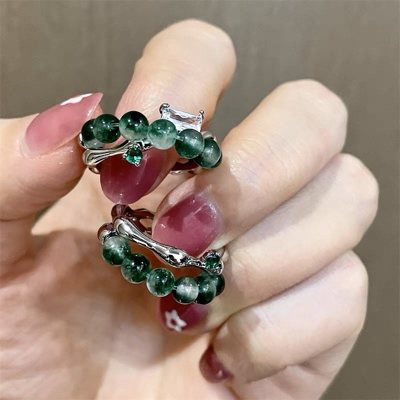 Trendy Green Bead Ring