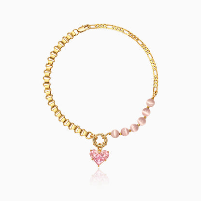 Pink Masonry Heart Necklace & Earings