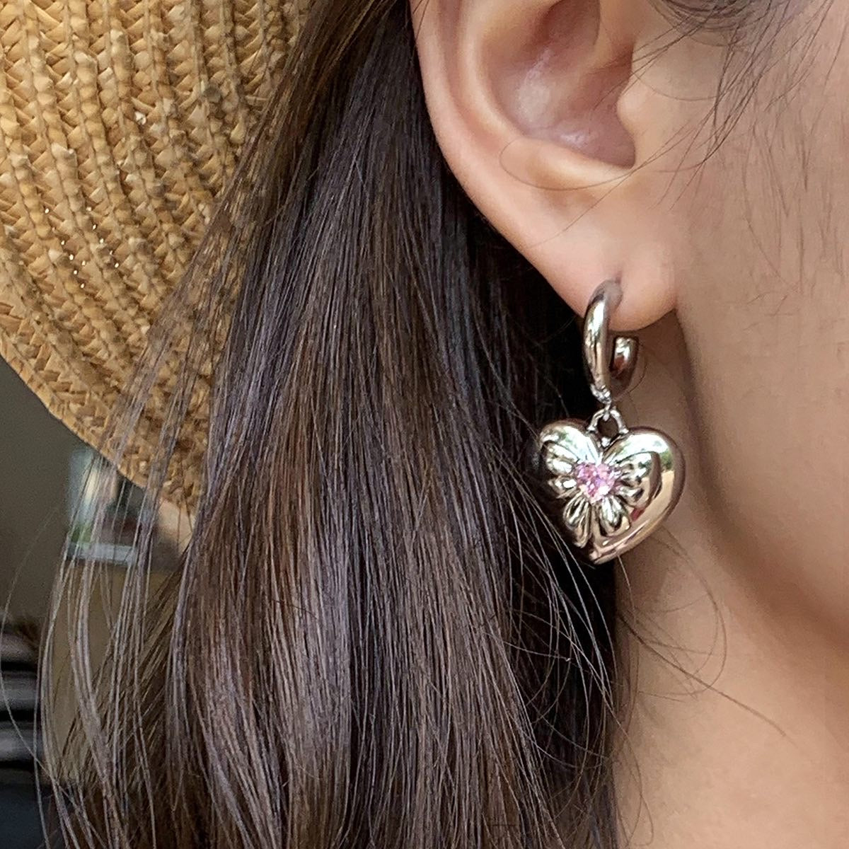 Pink Crystal Heart Earrings