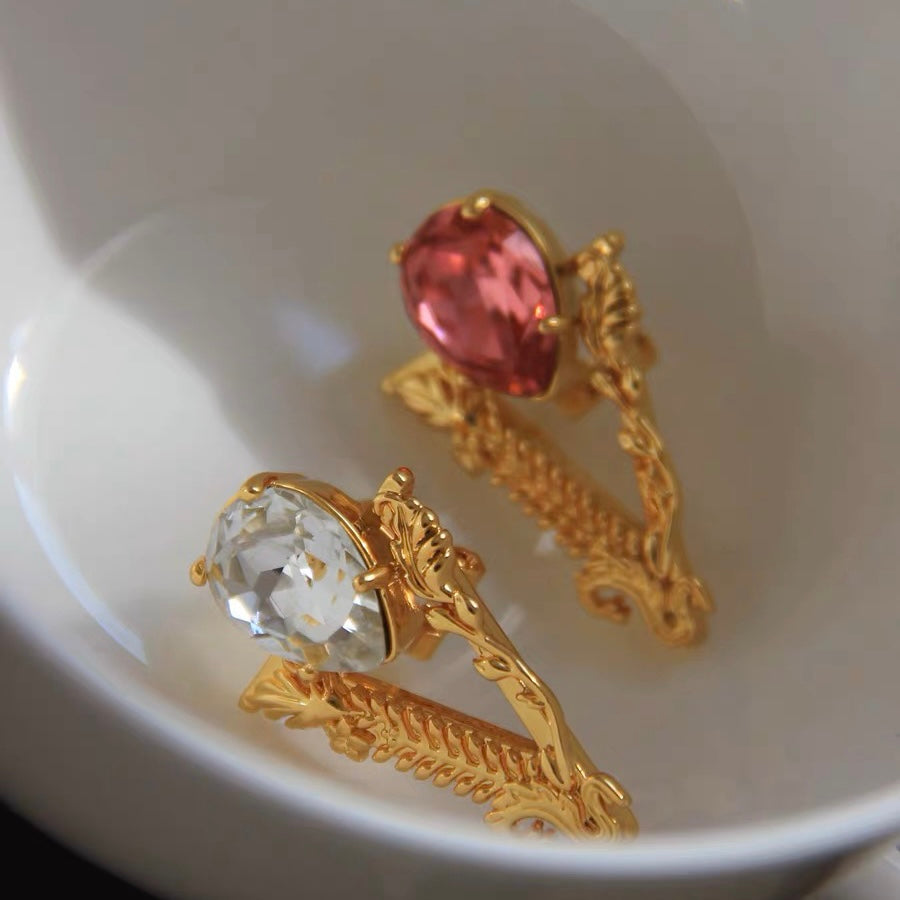 Gold V-Shaped Gemstone Earrings