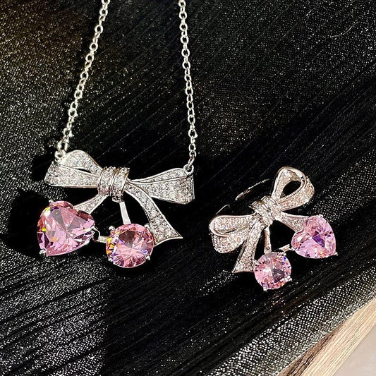 Pink Masonry Bow Necklace & Ring