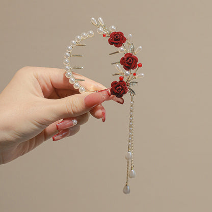 Rose Pearl Tassel Hair Clip