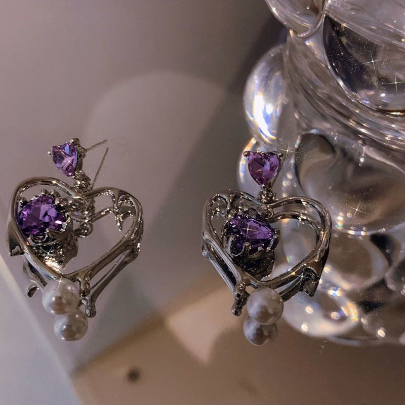 Purple Heart Cutout Earrings